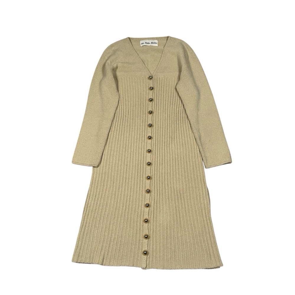 Vintage 70s St. John Knits Button‎ Up Ribbed Dress Size 8-10 Gold Buttons